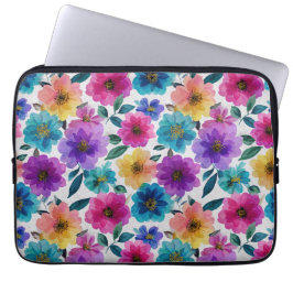 Waterverf Lente Bloesems Levendige Bloemen Laptop Sleeve