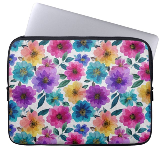 Waterverf Lente Bloesems Levendige Bloemen Laptop Sleeve (Voorkant)
