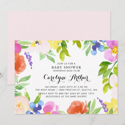 Waterverf Lente Blooms Baby shower Uitnodiging (Voorkant / Achterkant)