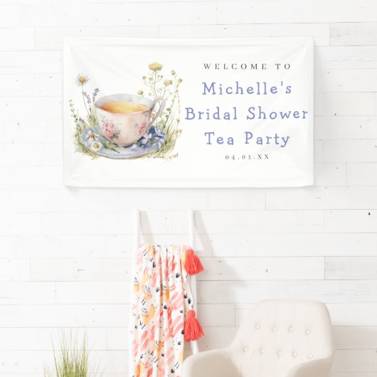 Waterverf Lente Bruids Uitnodiging Theepartij Welk Spandoek (Insitu)