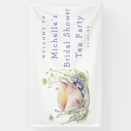 Waterverf Lente Bruidsuitnodiging Theepartij Welko Spandoek (Verticaal)