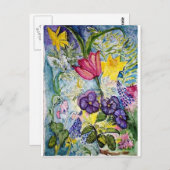 Waterverf lente-Floral Briefkaart (Voorkant / Achterkant)