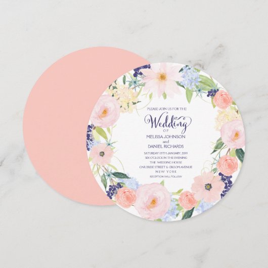 Waterverf Lente Floral Wreath Wedding Invitation Kaart (Voorkant / Achterkant)