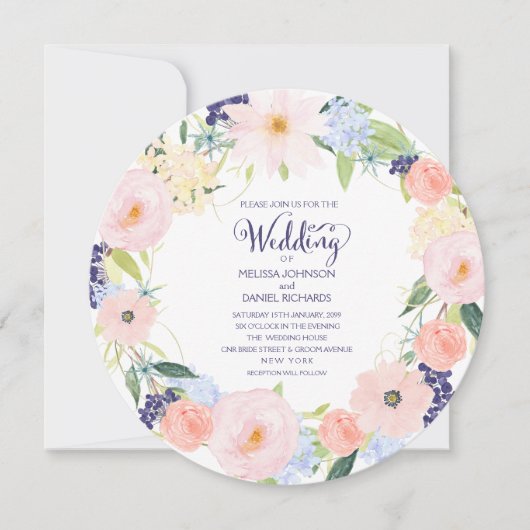 Waterverf Lente Floral Wreath Wedding Invitation Kaart (Voorkant)