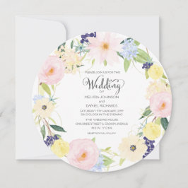 Waterverf Lente Floral Wreath Wedding Invitation Kaart