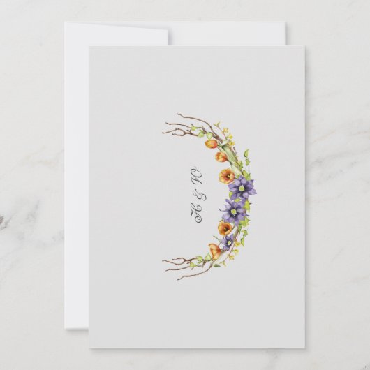 Waterverf lente floreuze kleurige bruiloft kaart (Achterkant)