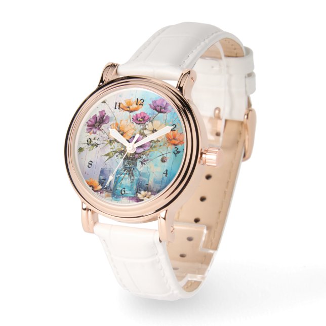 Waterverf Lente Flowers Horloge (Hoek)