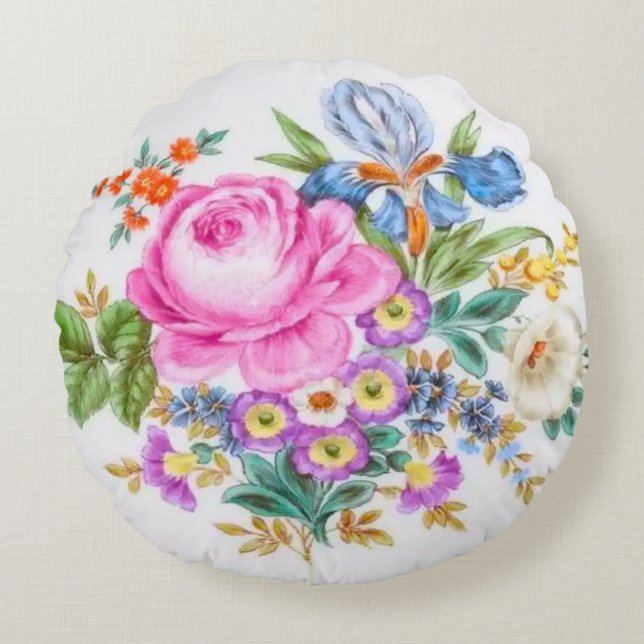 Waterverf Lente Flowers Rond Kussen (Voorkant)