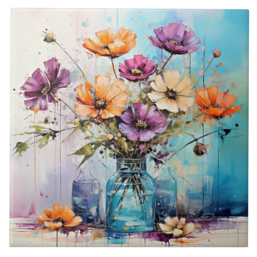 Waterverf Lente Flowers Tegeltje (Voorkant)