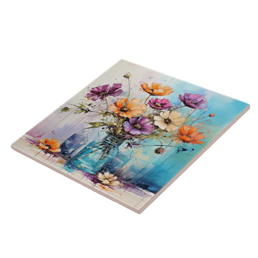 Waterverf Lente Flowers Tegeltje (Zijkant)