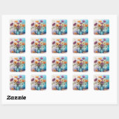 Waterverf Lente Flowers Vierkante Sticker (Vel)