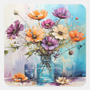 Waterverf Lente Flowers Vierkante Sticker