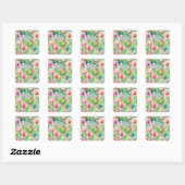 Waterverf Lente Flowers Vierkante Sticker (Vel)