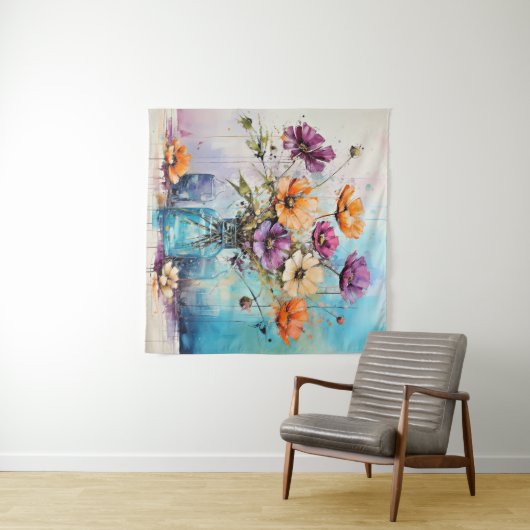 Waterverf Lente Flowers Wandkleed (In Situ (horizontaal))