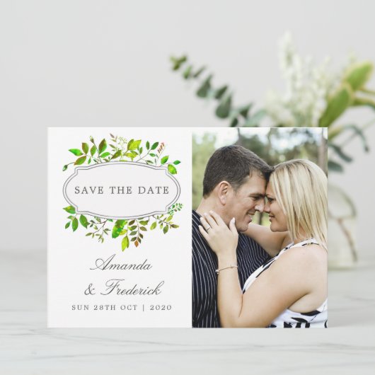 Waterverf Lente Foliage Bruiloft Save the Date (Staand voorkant)