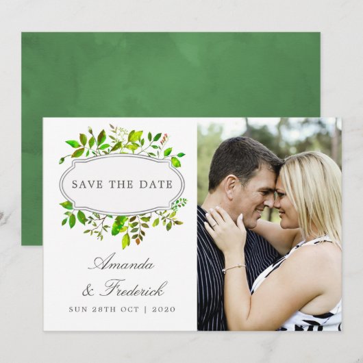 Waterverf Lente Foliage Bruiloft Save the Date (Voorkant / Achterkant)