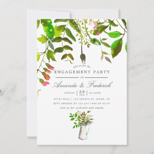 Waterverf Lente Foliage Engagement Party Uitnodige Kaart (Voorkant)