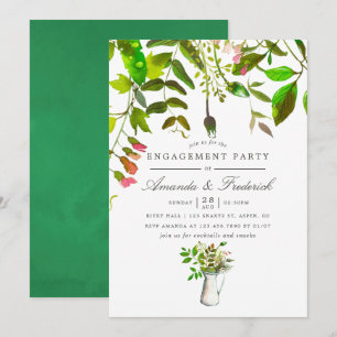 Waterverf Lente Foliage Engagement Party Uitnodige Kaart