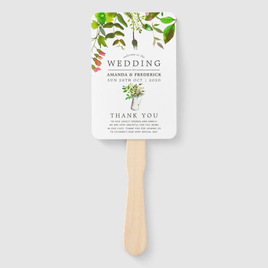 Waterverf Lente Foliage Trouwprogramma Handwaaier (Voorkant)