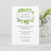 Waterverf lente gebladerte bruiloft gast details kaart (Staand voorkant)