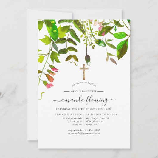 Waterverf Lente gebladerte doop of doop Kaart (Voorkant)