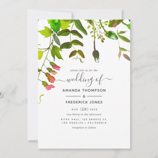 Waterverf lente groen bruiloft kaart (Voorkant)