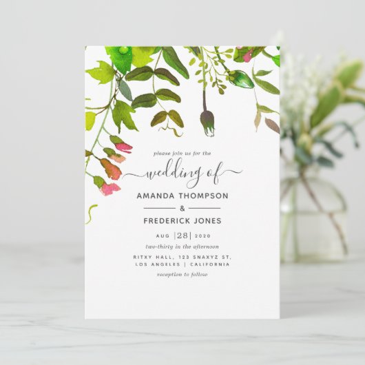 Waterverf lente groen bruiloft kaart (Staand voorkant)