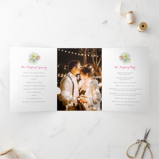 Waterverf lente hellebore bloementbruiloft drieluik programma (Binnen)