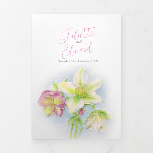 Waterverf lente hellebore bloemetjes trouwfoto's drieluik programma (Cover)