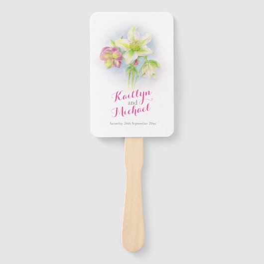 Waterverf lente hellebores bruiloft programma fans handwaaier (Voorkant)
