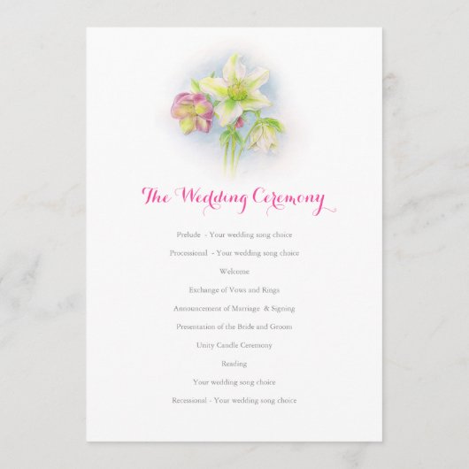 Waterverf lente hellebores bruiloft programmakaart (Achterkant)