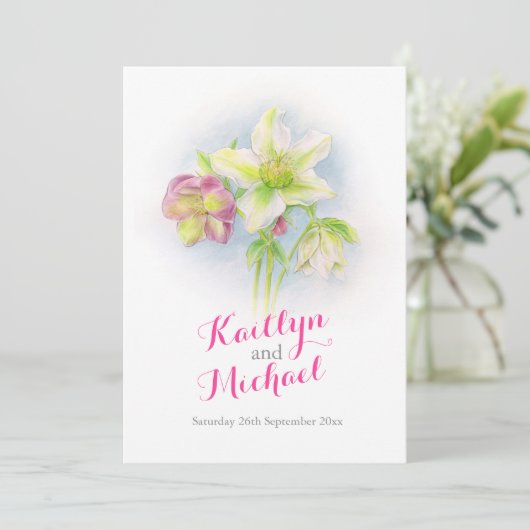 Waterverf lente hellebores bruiloft programmakaart (Staand voorkant)
