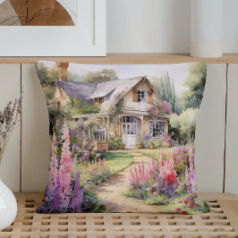 Waterverf lente huisje tuin charme kussen