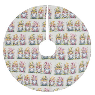 Waterverf Lente Kabouter Trio met Bloemhoeden Kerstboom Rok