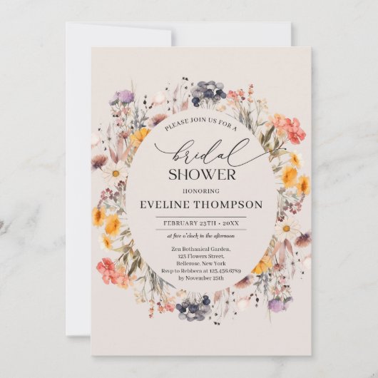 Waterverf lente kleurrijke wilde bloemen krans kaart (Voorkant)