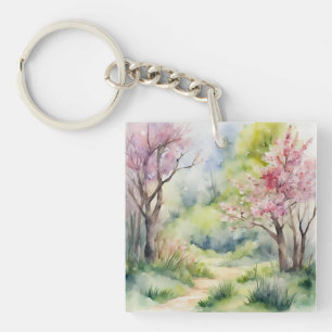 Waterverf Lente Natuur Scène Sleutelhanger