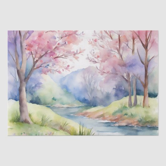 Waterverf Lente Natuur Scène Tissuepapier (Voorkant)