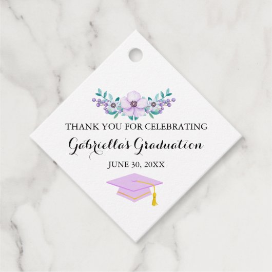 Waterverf Lente Paarse Bloemen Burst Afstuderen Bedankjes Labels (Voorkant)