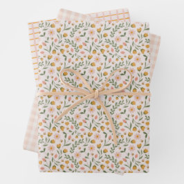 Waterverf Lente Paasbloemen en strepen Inpakpapier Vel
