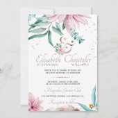 Waterverf Lente Roze Bloemen Roos Goud Ampersand Kaart (Voorkant)