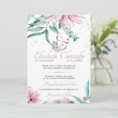 Waterverf Lente Roze Bloemen Roos Goud Ampersand Kaart (Staand voorkant)