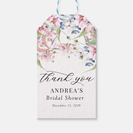 Waterverf Lente Roze Bloemige Dank Je Cadeaulabel (Voorkant)