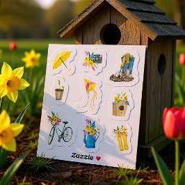 Waterverf Lente Tuin Cottage Bloemen Sticker