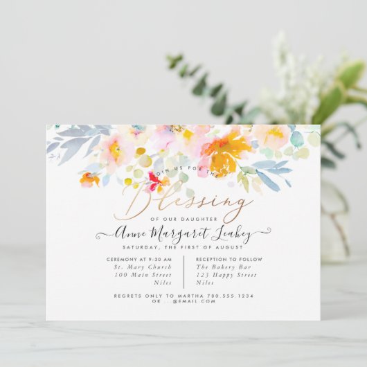 Waterverf Lente Tuin Rozen Zegen Uitnodiging (Staand voorkant)