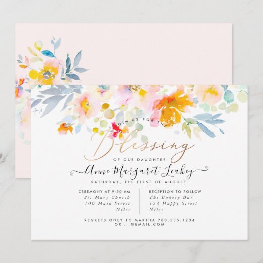 Waterverf Lente Tuin Rozen Zegen Uitnodiging (Voorkant / Achterkant)