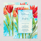 Waterverf Lente Tulpen Pasen Uitnodiging (Voorkant / Achterkant)