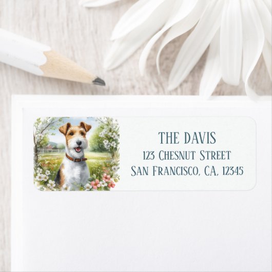 Waterverf Lente Veld van Bloemen Fox Terrier - Etiket (Insitu)