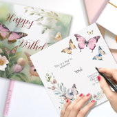 Waterverf Lente Vlinder en Bloemen Verjaardag Kaart