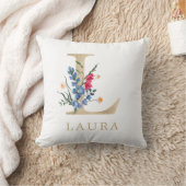 Waterverf Lente Wilde bloem Faux Gold Letter "L" Kussen (Deken)