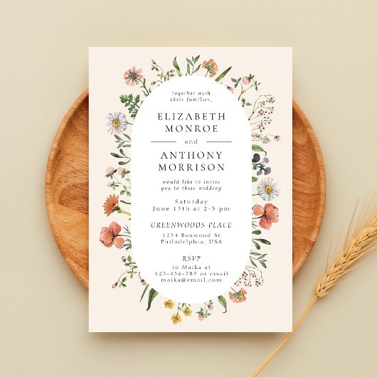 Waterverf Lente wilde bloem Ovaal huwelijk Kaart